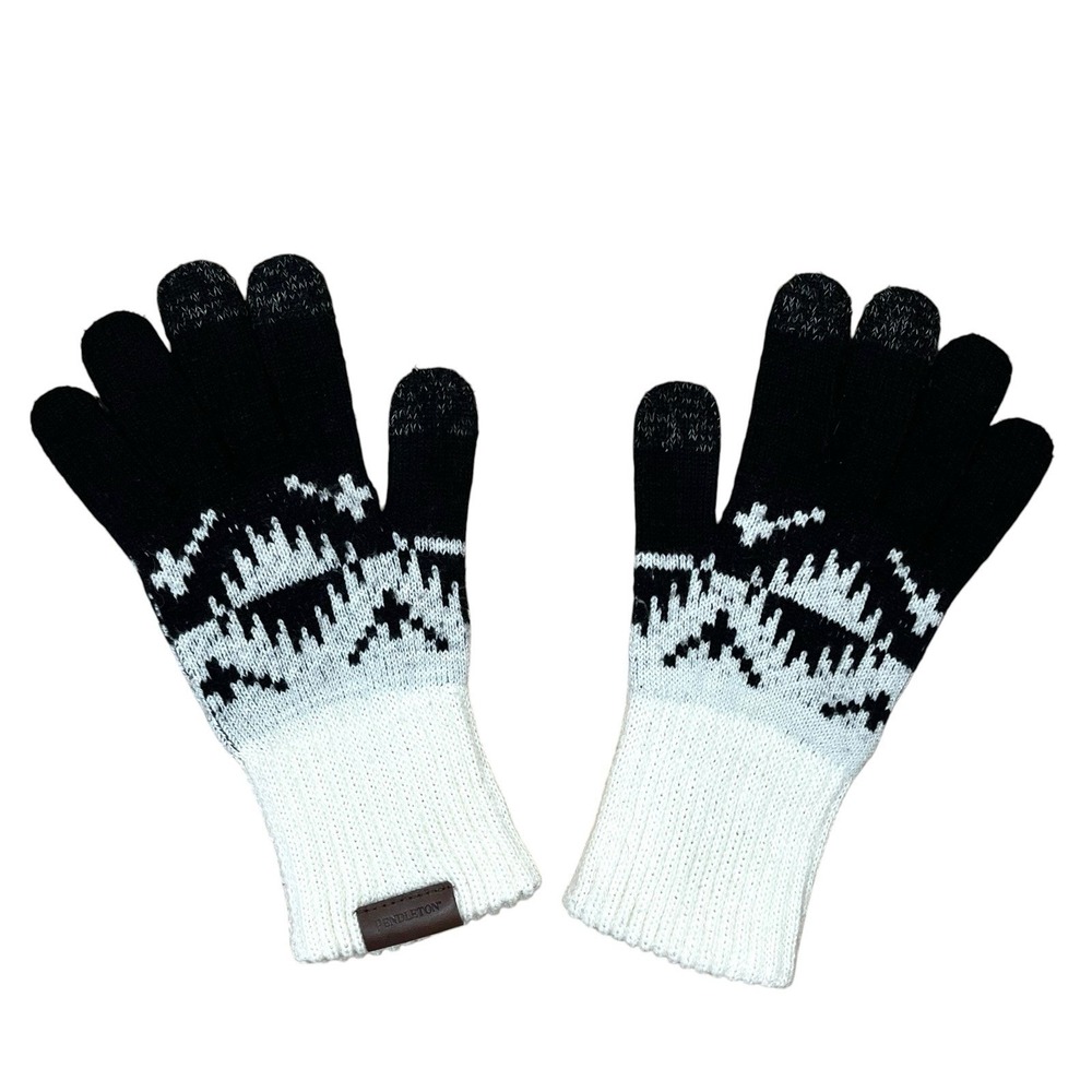 Pendleton Wool Blend Knit Gloves One Size Black Heritage Geometric Pattern